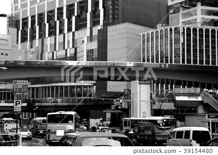 Shibuya Redevelopment Shibuya Station East Exit Rainy Way Route 246 intersection monochrome 2012.03 39154480