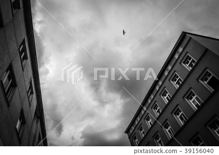 Monochrome image of old tenement houses 39156040