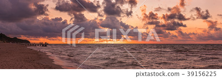 Panorama of a beach sunset over Baltic sea 39156225