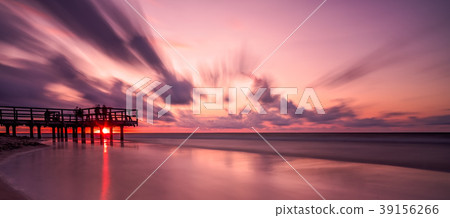 Sunset over wooden pier panorama 39156266
