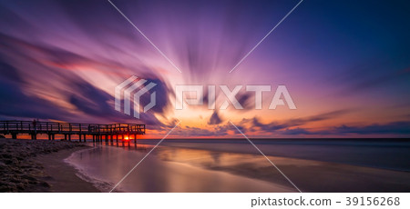 Sunset over wooden pier panorama 39156268