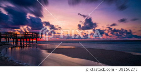 Sunset over wooden pier panorama 39156273