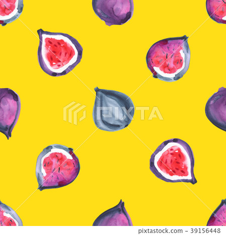 Figs. Tropical pattern of exotic fruit. Watercolor 39156448