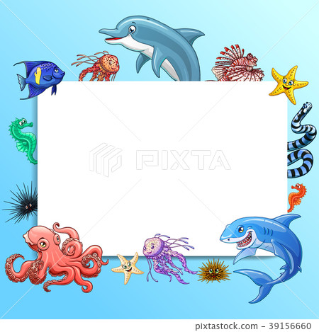 Set cute marine animals colorful on white 39156660