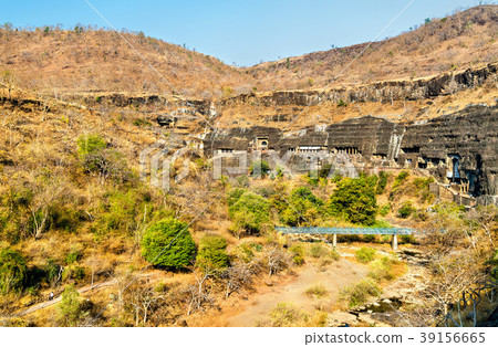 Panorama of the Ajanta Caves. UNESCO world 39156665