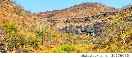 The Waghur River at the Ajanta Caves in a dry 39156686