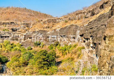 Panorama of the Ajanta Caves. UNESCO world 39156712
