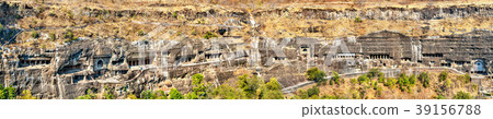 Panorama of the Ajanta Caves. UNESCO world 39156788