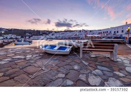 Mykonos. City embankment at dawn. Mykonos. City embankment at dawn. 39157392