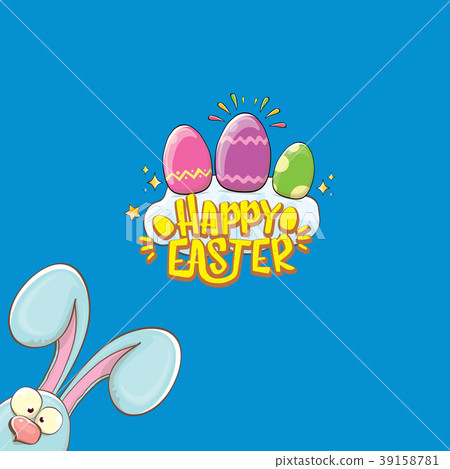 happy easter bunny with calligraphic text, clouds happy easter bunny with calligraphic text, clouds 39158781