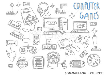 Set of doodle vector icons related to computer 39158993