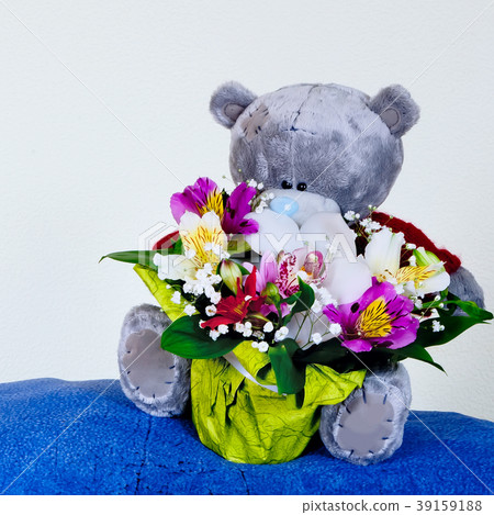 Holiday background with Teddy Bear and vibrant 39159188
