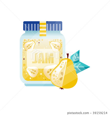 Pear jam, glass jar of fruit confiture vector 39159214