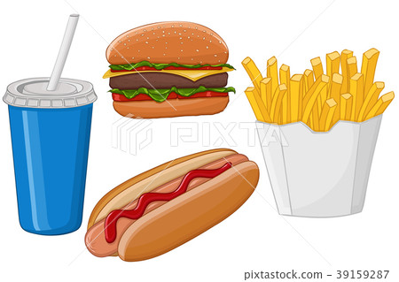Fast food. Hand drawn colored sketch Fast food. Hand drawn colored sketch 39159287