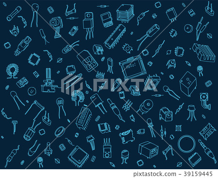 Electronic components pattern on blue background-插圖素材 [39159445] - PIXTA圖庫