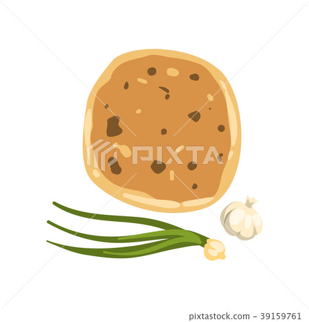 Cartoon illustration of khachapuri, green onion 39159761