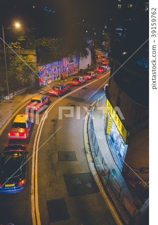 Traffic jam in Hong Kong at night. Taxy cars 39159762