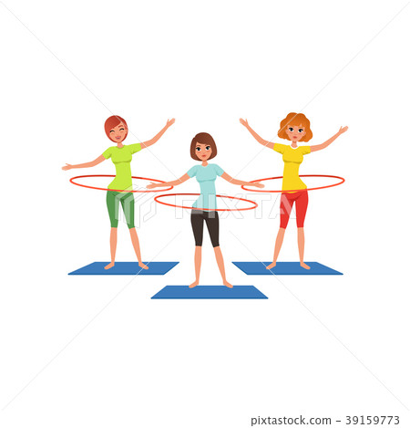 Sporty young girls doing hula-hoop workout Sporty young girls doing hula-hoop workout 39159773