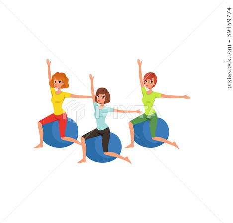 Cartoon women characters doing exercise with 39159774