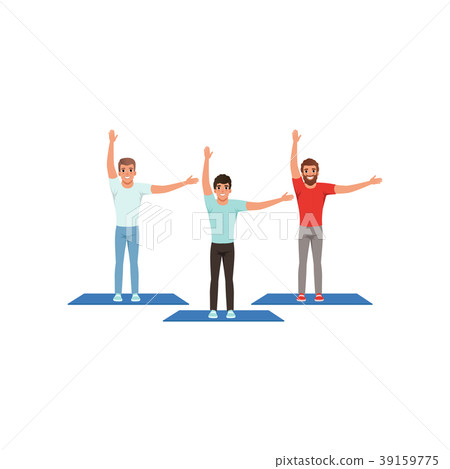Smiling men warming-up and stretching before Smiling men warming-up and stretching before 39159775