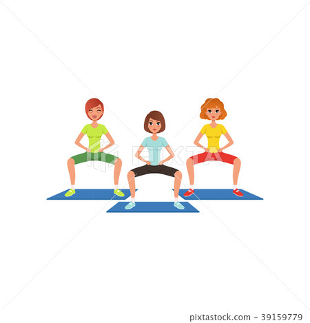 Young girls in sportswear doing squat exercise 39159779