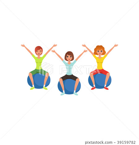 Young girls doing exercise while sitting on Young girls doing exercise while sitting on 39159782