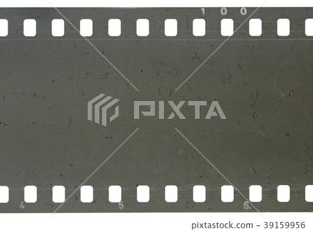 Strip of celluloid film with dust and scratches Strip of celluloid film with dust and scratches 39159956