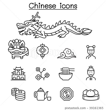 Chinese icon set in thin line style 39161365