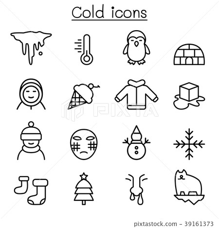 Cold icon set in thin line style Cold icon set in thin line style 39161373