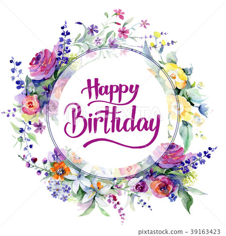 Happy Birthday Flower Wreath Images Bouquet Flower Wreath In A Watercolor Style. - Stock Illustration  [39163423] - Pixta