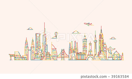 World skyline. Illustations in outline style World skyline. Illustations in outline style 39163584