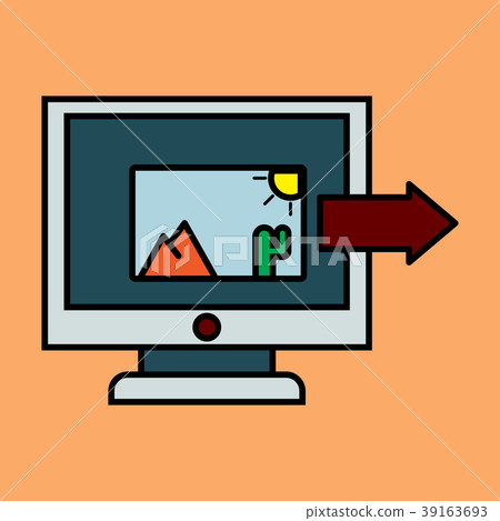 Photos icon on laptop screen. Multimedia, sharing Photos icon on laptop screen. Multimedia, sharing 39163693