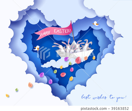 Happy Easter card with bunny, flowers and egg Happy Easter card with bunny, flowers and egg 39163852