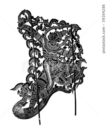 Closed up Thai ancient shadow play - Shadow puppet 39164286
