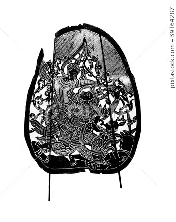 Closed up Thai ancient shadow play - Shadow puppet 39164287