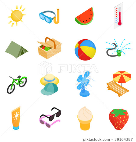 Summer elements icons set, isometric 3d style 39164397
