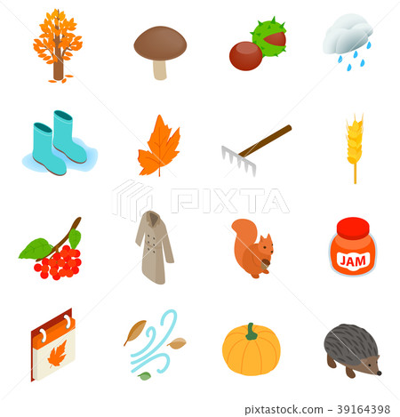 Autumn elements icons set, isometric 3d style  39164398