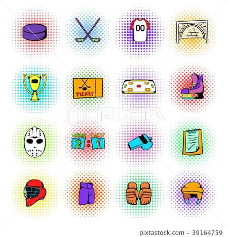 Hockey icons set, comics style  39164759