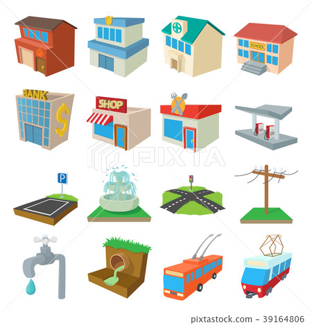 Urban infrastructure icons set, cartoon style  39164806