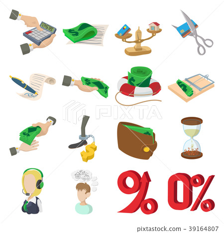 Bank icons set, cartoon style 39164807
