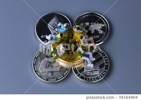 Coins of different crypto-currencies with 39164904