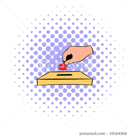 Donation box and red heart icon, in comics style 39164968
