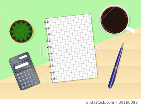 A wooden table with a green background with a 39166089