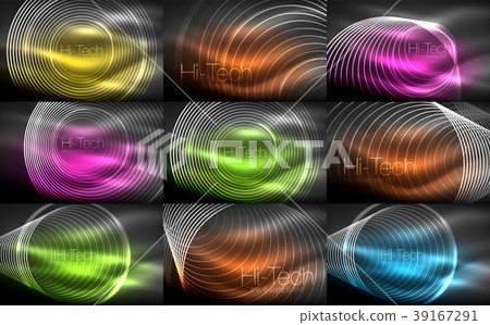 Set of neon circular outline rings backgrounds 39167291