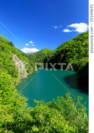 Nagano _ fresh green Nagawato dam lake Nagano _ fresh green Nagawato dam lake 39169645