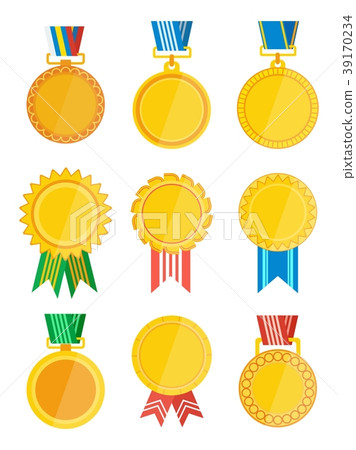 Gold winner badge with ribbon isolated set 39170234
