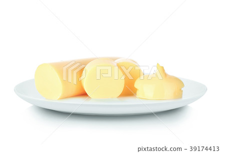 Egg Tofu in white plate on white background Egg Tofu in white plate on white background 39174413