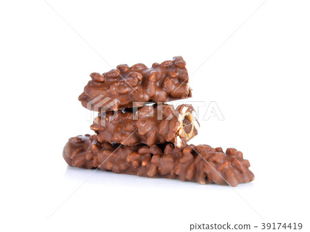 Chocolate coating wafer on a white background Chocolate coating wafer on a white background 39174419