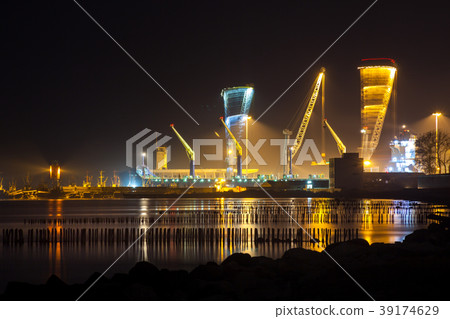 Night view of Black Sea, port of Poti, Georgia Night view of Black Sea, port of Poti, Georgia 39174629