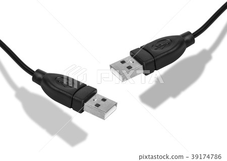 Black USB Cable isolated at white background Black USB Cable isolated at white background 39174786